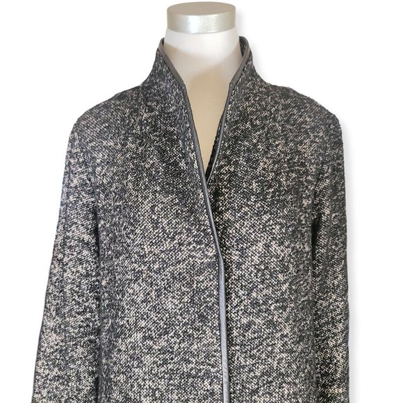 ⚜️ EILEEN FISHER ⚜️ sz L black tweed & leather lighter coat jacket transitional - Picture 5 of 11